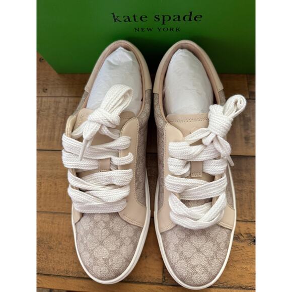 Kate Spade New York Shoes Women's Beige Spade Flower Jacquard Lace Up Sneakers - Picture 2 of 9